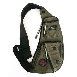 NicGio Performance Dk Green Nylon Lg Sling Bag Zip Pockets Adjustable Strap